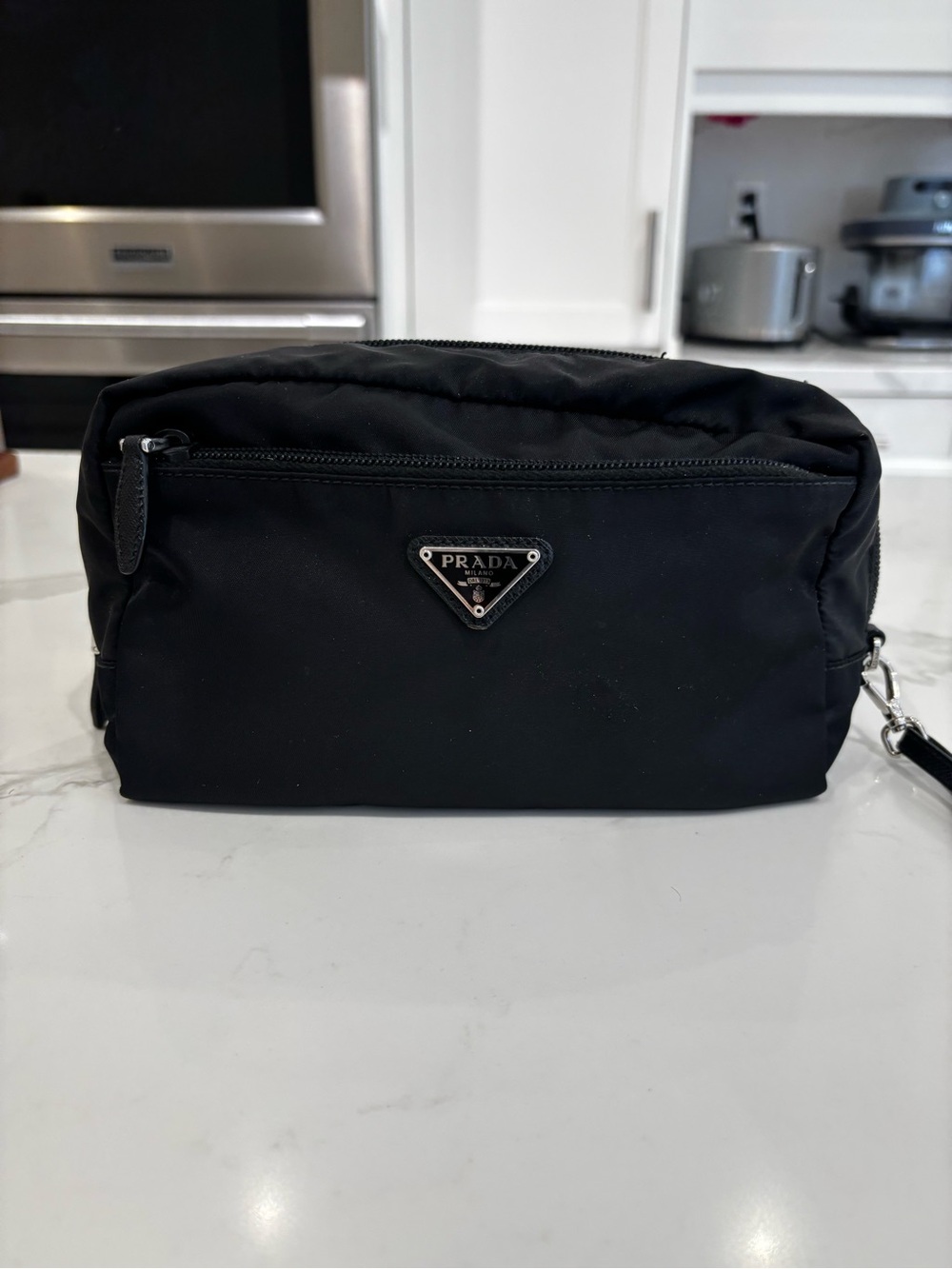 Prada Black Nylon Men's Toiletry Pouch with Logo Plaque